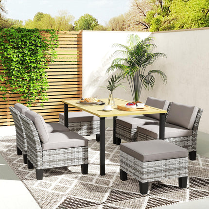 Seven-Piece Rattan Dining Set - Grey