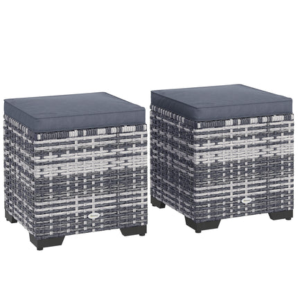 Set of 2 Rattan Storage Ottomans with Removable Cushions - Dark Grey