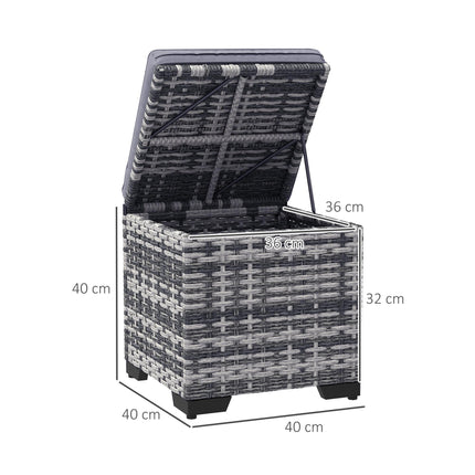 Set of 2 Rattan Storage Ottomans with Removable Cushions - Dark Grey
