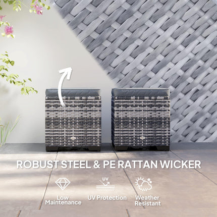 Set of 2 Rattan Storage Ottomans with Removable Cushions - Dark Grey
