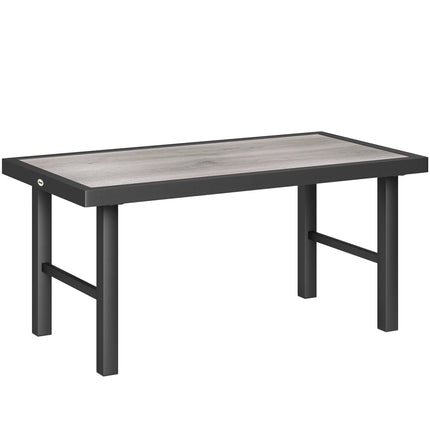 Metal Garden Coffee Table 100x53cm with SPC Woodgrain Top - Grey Wood Effect