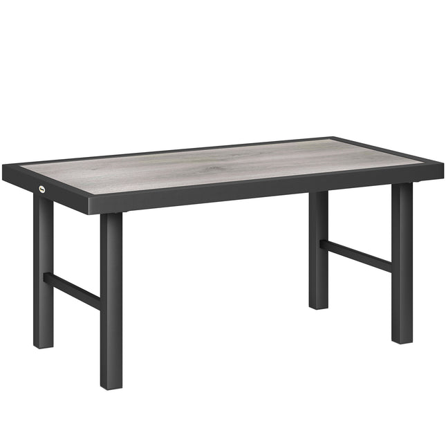 Metal Garden Coffee Table 100x53cm with SPC Woodgrain Top - Grey Wood Effect