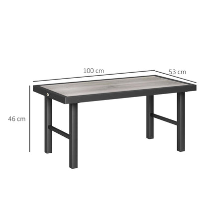 Metal Garden Coffee Table 100x53cm with SPC Woodgrain Top - Grey Wood Effect