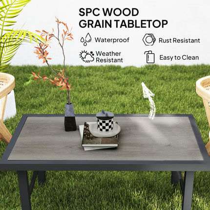 Metal Garden Coffee Table 100x53cm with SPC Woodgrain Top - Grey Wood Effect