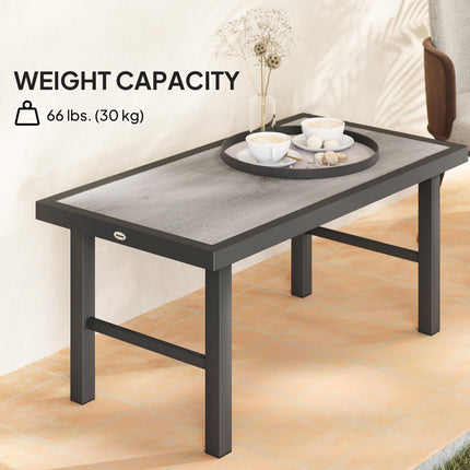Metal Garden Coffee Table 100x53cm with SPC Woodgrain Top - Grey Wood Effect
