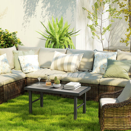 Metal Garden Coffee Table 100x53cm with SPC Woodgrain Top - Grey Wood Effect