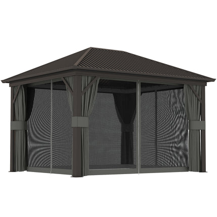 3.6 x 3m Aluminium Frame Hardtop Gazebo with Accessories - Dark Grey