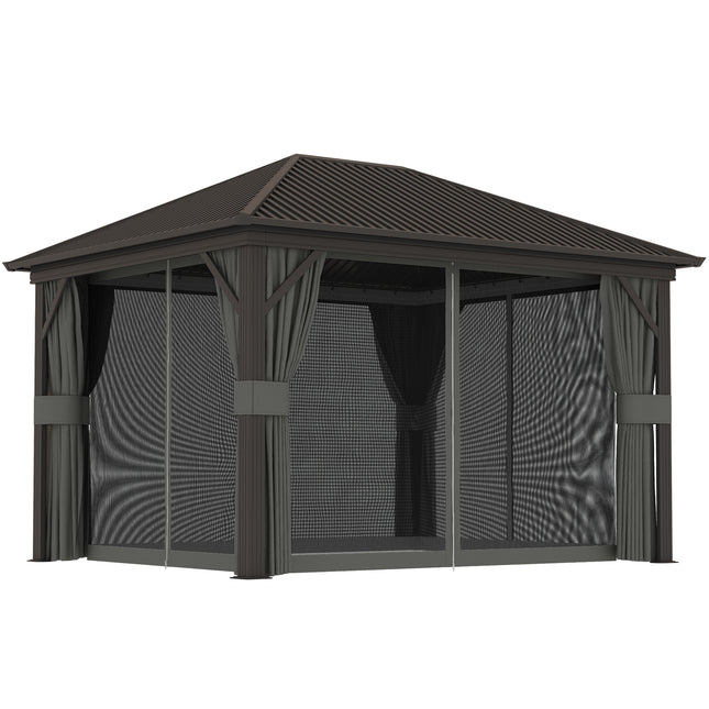 3.6 x 3m Aluminium Frame Hardtop Gazebo with Accessories - Dark Grey