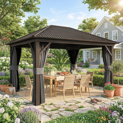 3.6 x 3m Aluminium Frame Hardtop Gazebo with Accessories - Dark Grey