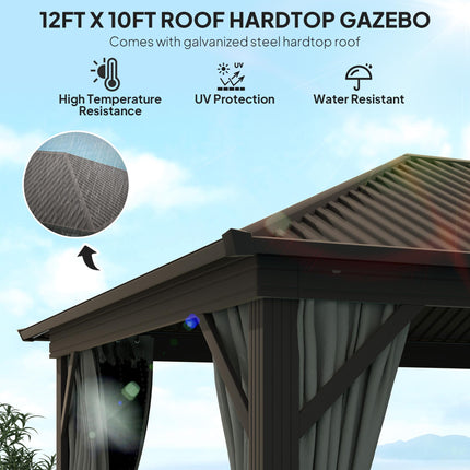 3.6 x 3m Aluminium Frame Hardtop Gazebo with Accessories - Dark Grey