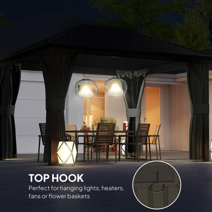 3.6 x 3m Aluminium Frame Hardtop Gazebo with Accessories - Dark Grey