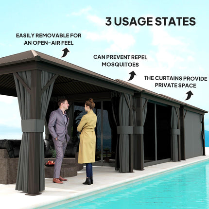 3.6 x 3m Aluminium Frame Hardtop Gazebo with Accessories - Dark Grey