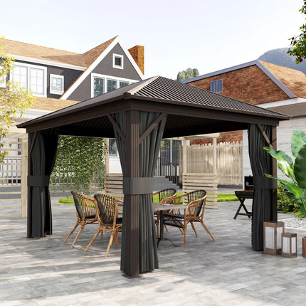 3.6 x 3m Aluminium Frame Hardtop Gazebo with Accessories - Dark Grey