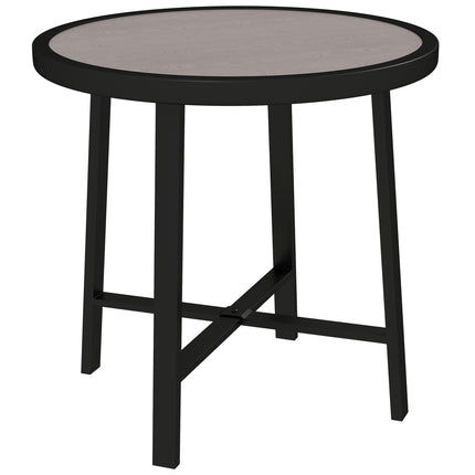 Small Round Garden Side Table with Waterproof SPC Top - Grey Wood Effect