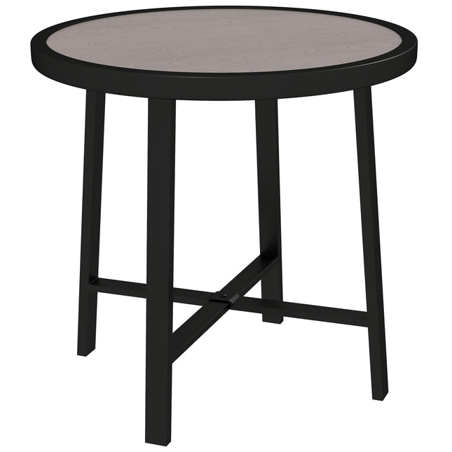 Small Round Garden Side Table with Waterproof SPC Top - Grey Wood Effect