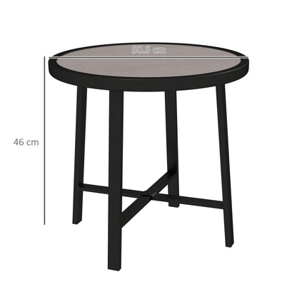 Small Round Garden Side Table with Waterproof SPC Top - Grey Wood Effect
