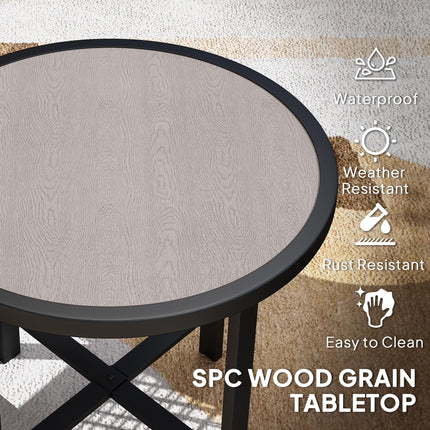 Small Round Garden Side Table with Waterproof SPC Top - Grey Wood Effect
