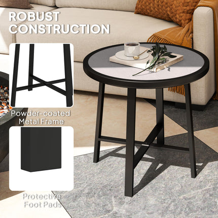 Small Round Garden Side Table with Waterproof SPC Top - Grey Wood Effect