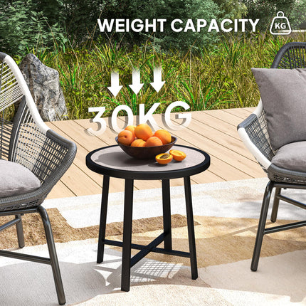 Small Round Garden Side Table with Waterproof SPC Top - Grey Wood Effect