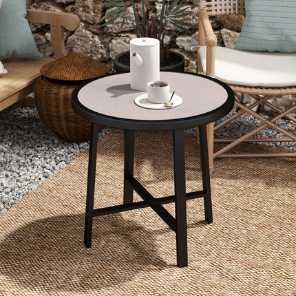 Small Round Garden Side Table with Waterproof SPC Top - Grey Wood Effect