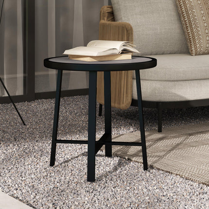 Small Round Garden Side Table with Waterproof SPC Top - Grey Wood Effect
