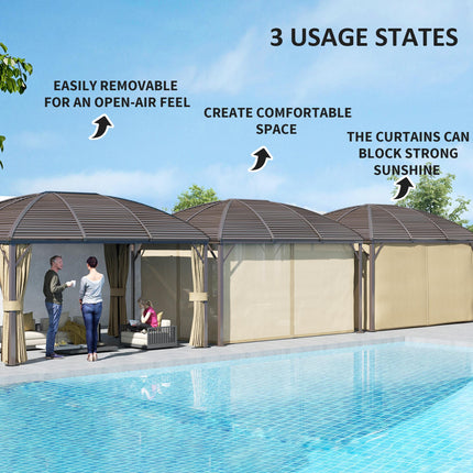 3 x 4m Aluminium Hardtop Gazebo with Netting and Curtains - Brown