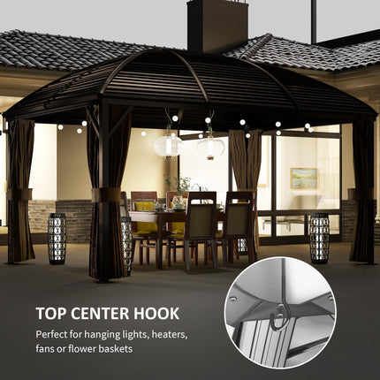 3 x 4m Aluminium Hardtop Gazebo with Netting and Curtains - Brown