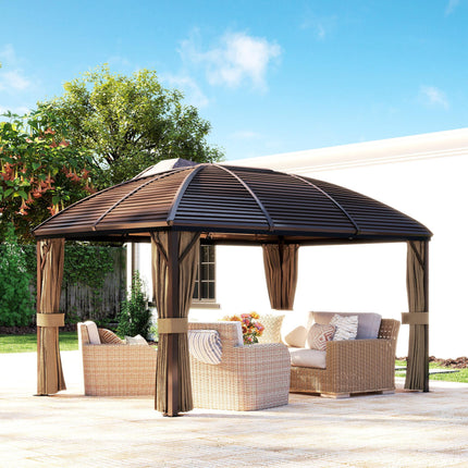 3 x 4m Aluminium Hardtop Gazebo with Netting and Curtains - Brown