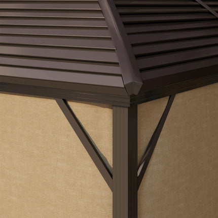 3 x 4m Aluminium Hardtop Gazebo with Netting and Curtains - Brown
