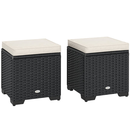 Set of 2 Rattan Storage Ottomans with Removable Cushions - Cream