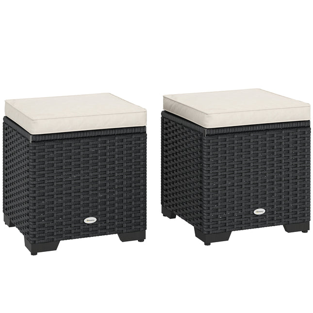 Set of 2 Rattan Storage Ottomans with Removable Cushions - Cream