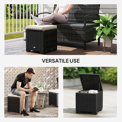 Set of 2 Rattan Storage Ottomans with Removable Cushions - Cream