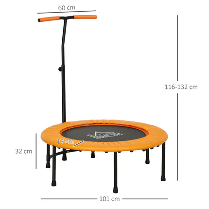 40" Adjustable Handle Fitness Trampoline Rebounder for Indoor Exercise Workout - Orange