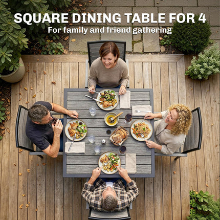 Square Garden Dining Table with 54mm Parasol Hole - Light Grey