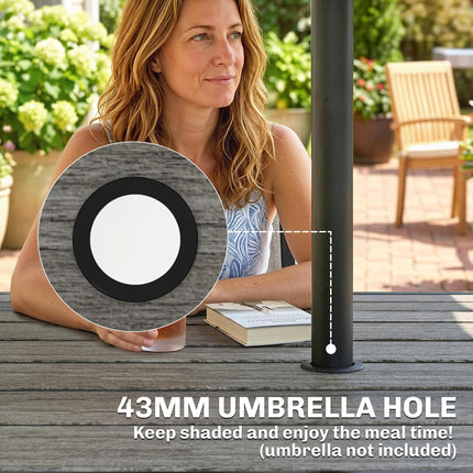 Square Garden Dining Table with 54mm Parasol Hole - Light Grey
