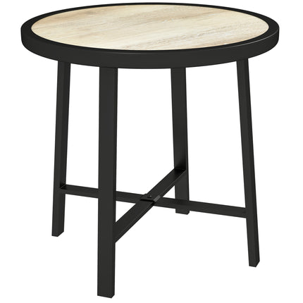 Round Small Garden Table, 50.5cm Outdoor Side Table with SPC Tabletop, Metal Fra