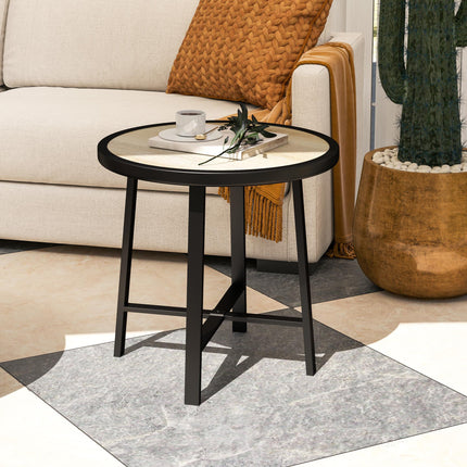 Round Small Garden Table, 50.5cm Outdoor Side Table with SPC Tabletop, Metal Fra