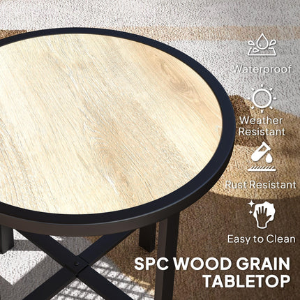 Round Small Garden Table, 50.5cm Outdoor Side Table with SPC Tabletop, Metal Fra