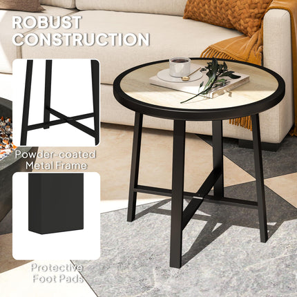 Round Small Garden Table, 50.5cm Outdoor Side Table with SPC Tabletop, Metal Fra