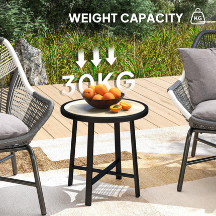 Round Small Garden Table, 50.5cm Outdoor Side Table with SPC Tabletop, Metal Fra