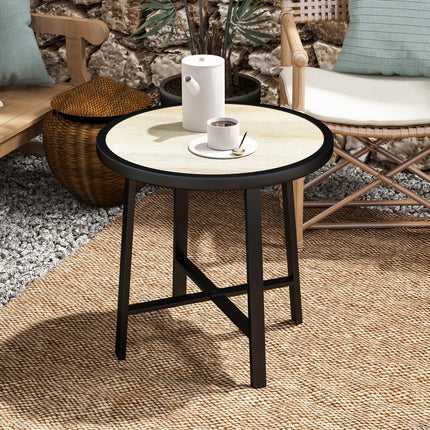 Round Small Garden Table, 50.5cm Outdoor Side Table with SPC Tabletop, Metal Fra