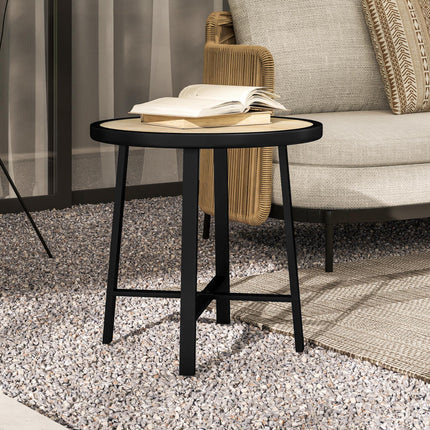 Round Small Garden Table, 50.5cm Outdoor Side Table with SPC Tabletop, Metal Fra
