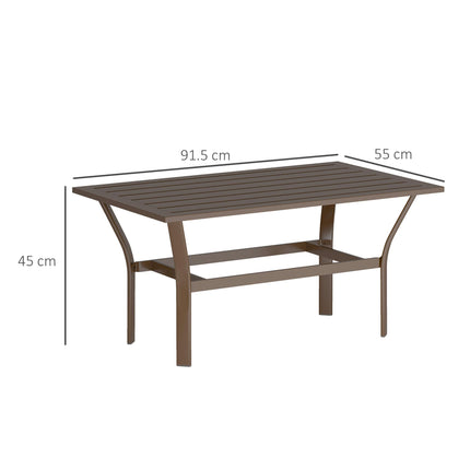 Rectangular Metal Garden Coffee Table with Slatted Top 91.5x55x45cm - Brown