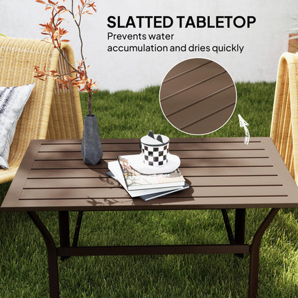 Rectangular Metal Garden Coffee Table with Slatted Top 91.5x55x45cm - Brown