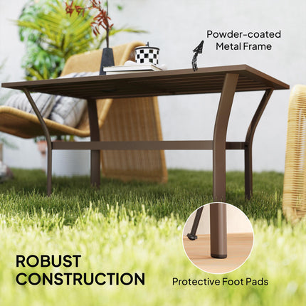 Rectangular Metal Garden Coffee Table with Slatted Top 91.5x55x45cm - Brown