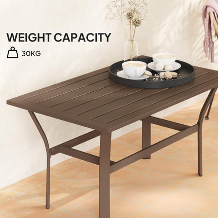 Rectangular Metal Garden Coffee Table with Slatted Top 91.5x55x45cm - Brown