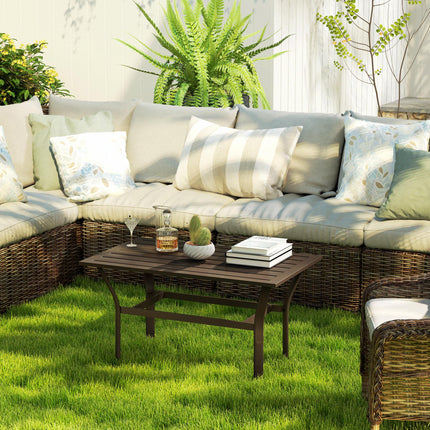 Rectangular Metal Garden Coffee Table with Slatted Top 91.5x55x45cm - Brown