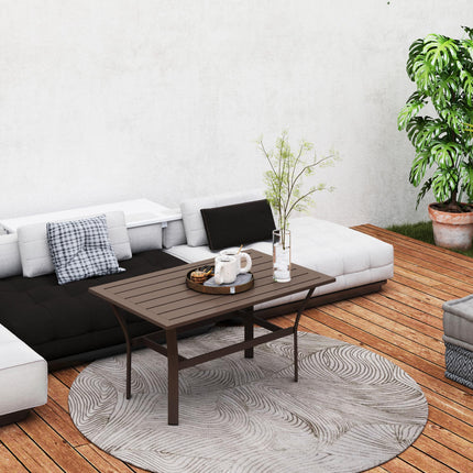 Rectangular Metal Garden Coffee Table with Slatted Top 91.5x55x45cm - Brown