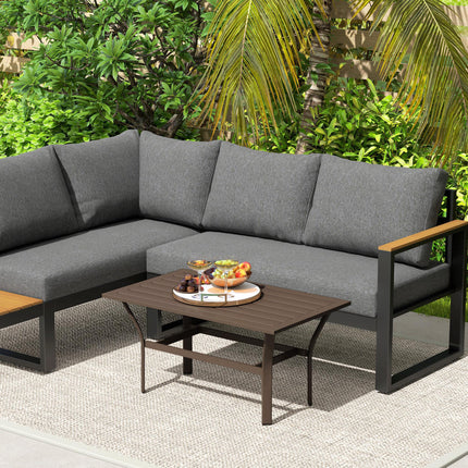 Rectangular Metal Garden Coffee Table with Slatted Top 91.5x55x45cm - Brown