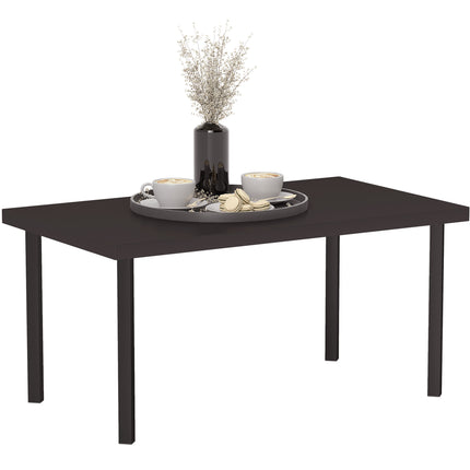 Metal Garden Coffee Table, Rectangular Outdoor Side Table with Woodgrain Tableto